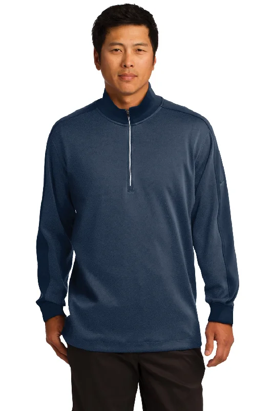 Nike Mens Dri-Fit Moisture Wicking 1/4 Zip Sweatshirt - Heather Navy Blue/Navy Blue