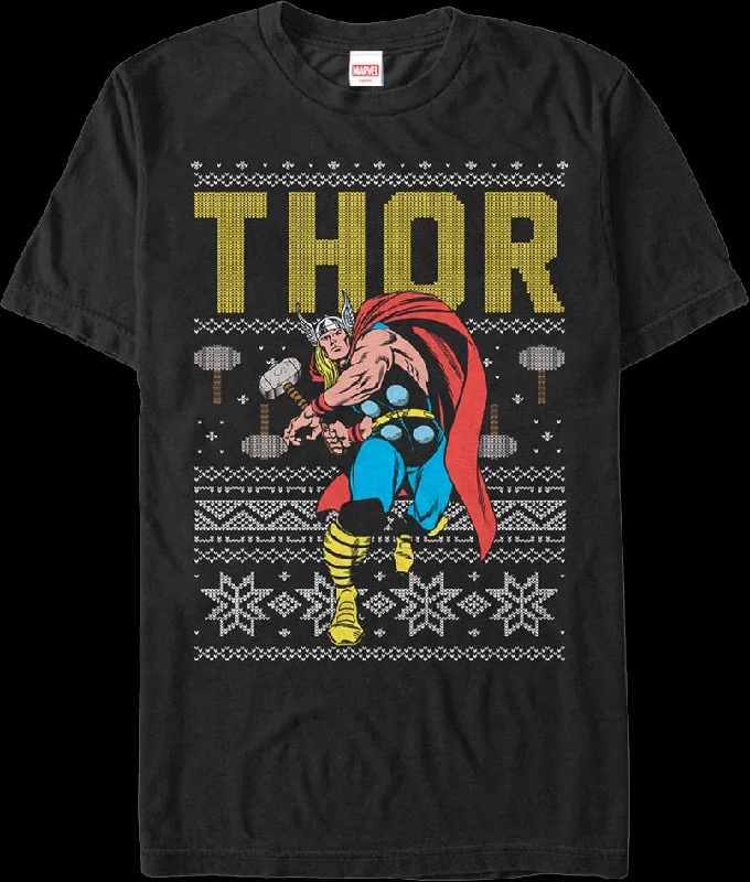 Faux Ugly Thor Christmas Sweater Marvel Comics T-Shirt