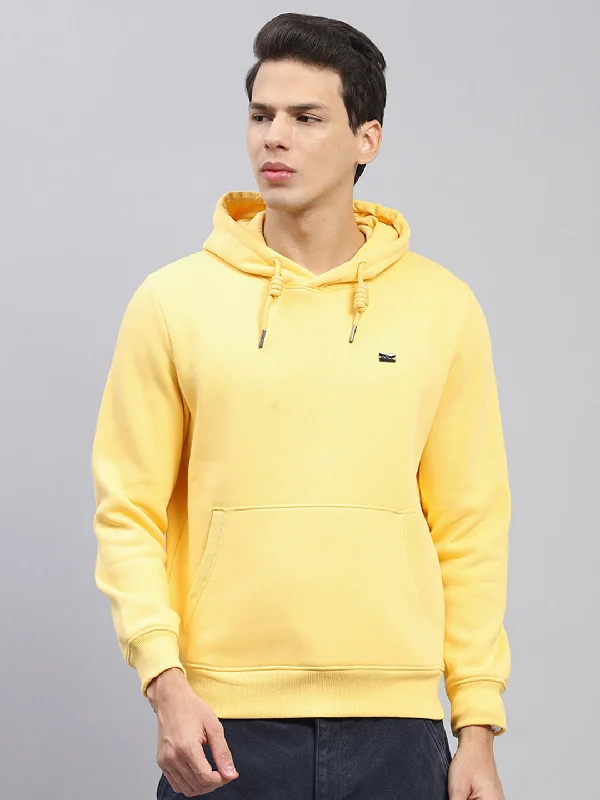 Men Yellow Solid Hooded Full Sleeve Sweatshirt