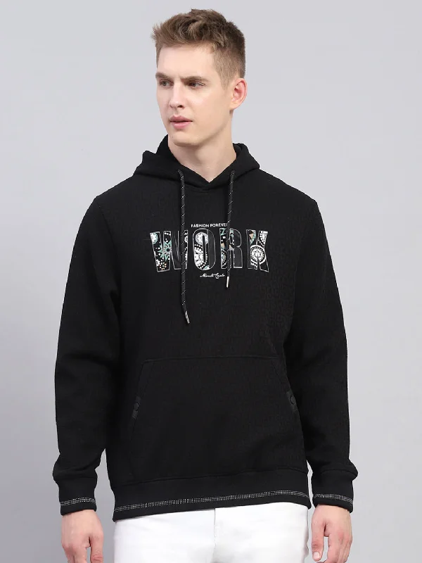 Men Black Printed Hooded Full Sleeve Sweatshirt