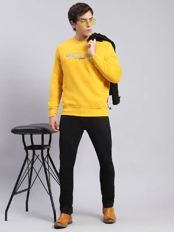 Men Yellow Solid Round Neck Full Sleeve Sweatshirts