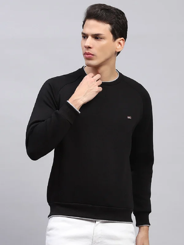 Men Black Solid Round Neck Full Sleeve Sweatshirt