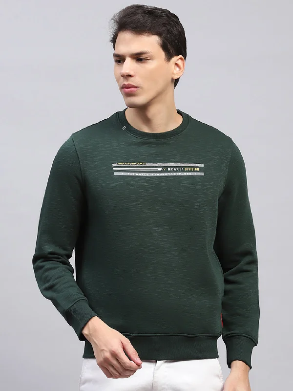 Men Green Printed Round Neck Full Sleeve Sweatshirt