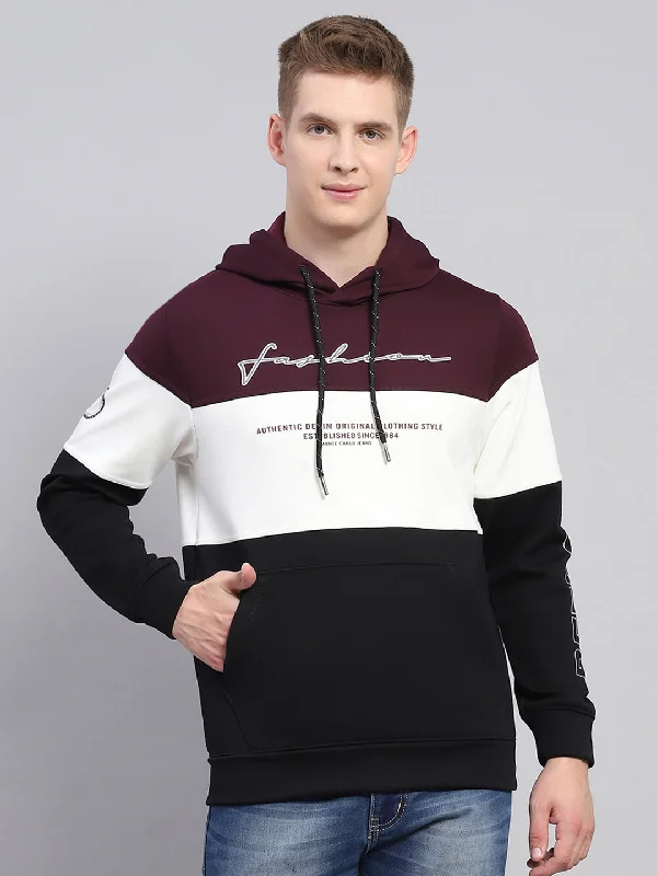 Men Maroon Printed Hooded Full Sleeve Sweatshirt