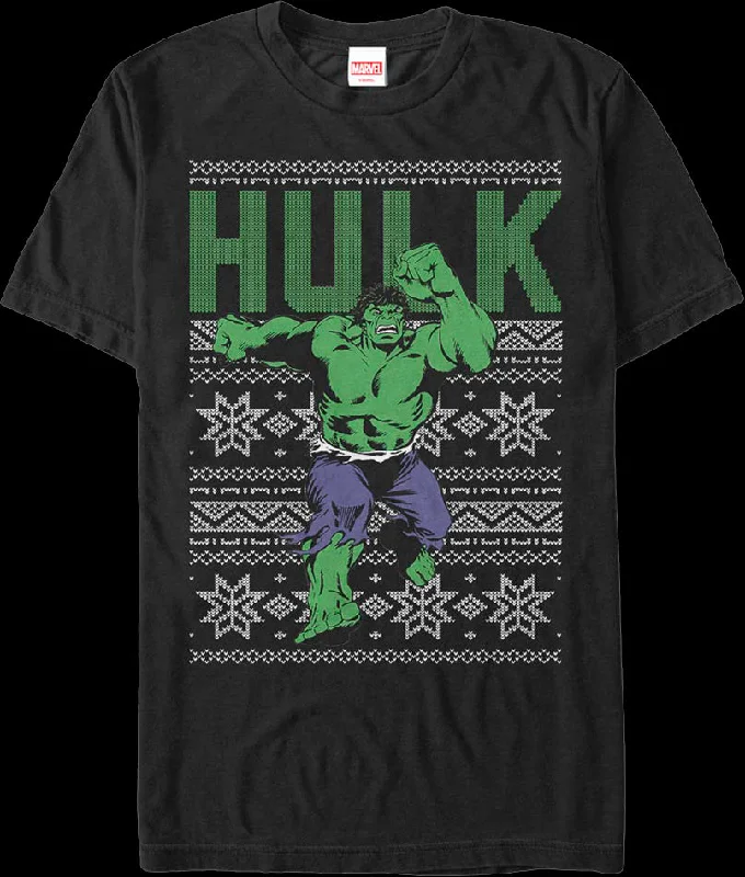 Faux Ugly Incredible Hulk Christmas Sweater Marvel Comics T-Shirt