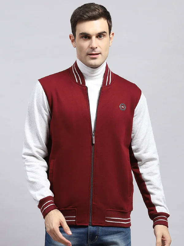 Men Maroon Solid Mock Neck Full Sleeve Sweatshirt