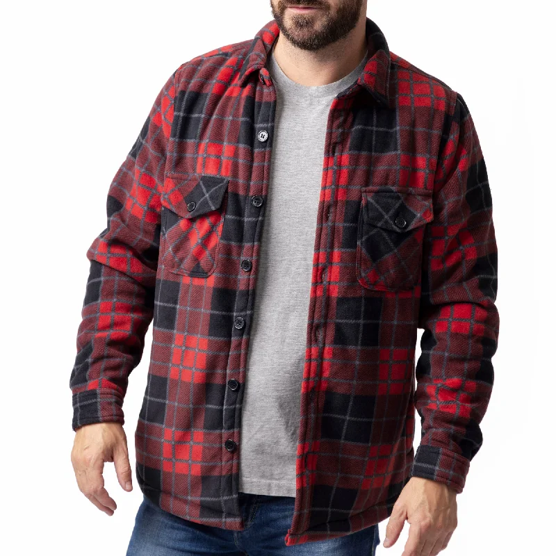 Mens Plaid Lumberjack Shirt Jacket - Crimson Black