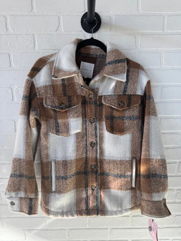 Jacket Shirt By Avec Les Filles In Brown & Cream, Size: S