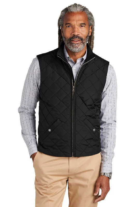 Brooks Brothers Mens Water Resistant Quilted Full Zip Vest - Deep Black