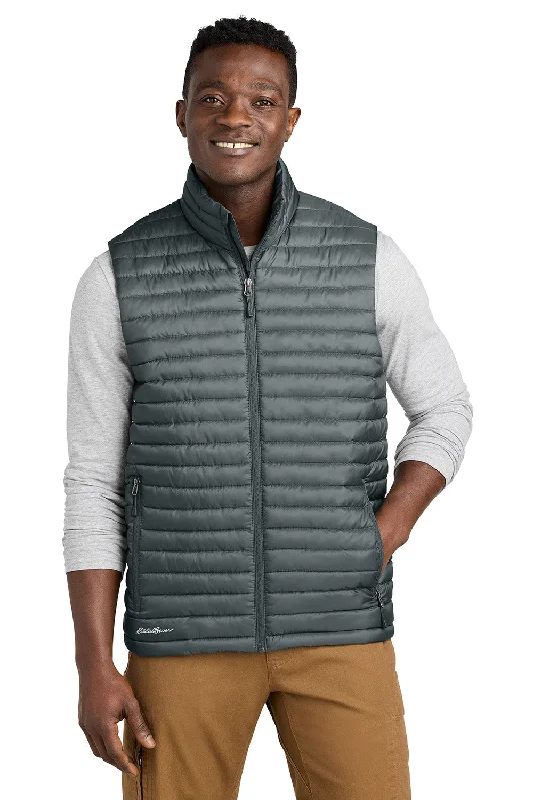 Eddie Bauer Mens Packable Quilted Water Resistant Full Zip Vest - Metal Grey - New