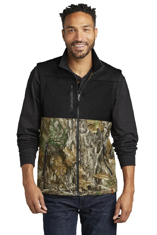 Russell Outdoors Mens Realtree Atlas Water Resistant Colorblock Full Zip Soft Shell Vest - Deep Black/Realtree Edge Camo - COMING SOON