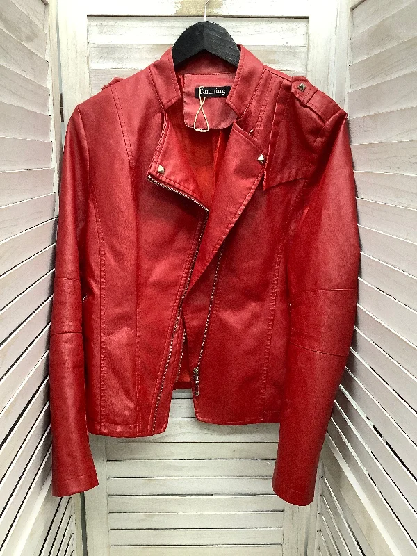 Jacket Moto Leather By Clothes Mentor In Red, Size: L