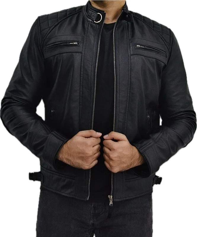 Men's Biker Style  Black Leather Jacket