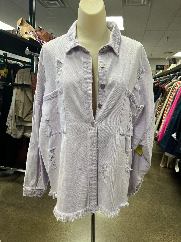 Jacket Shirt By Pol In Purple, Size: L