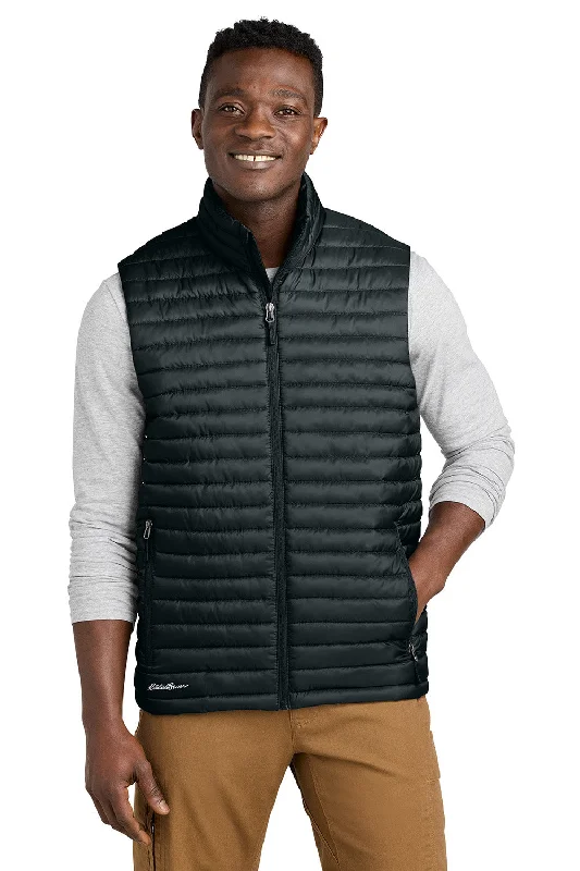 Eddie Bauer Mens Packable Quilted Water Resistant Full Zip Vest - Black - New