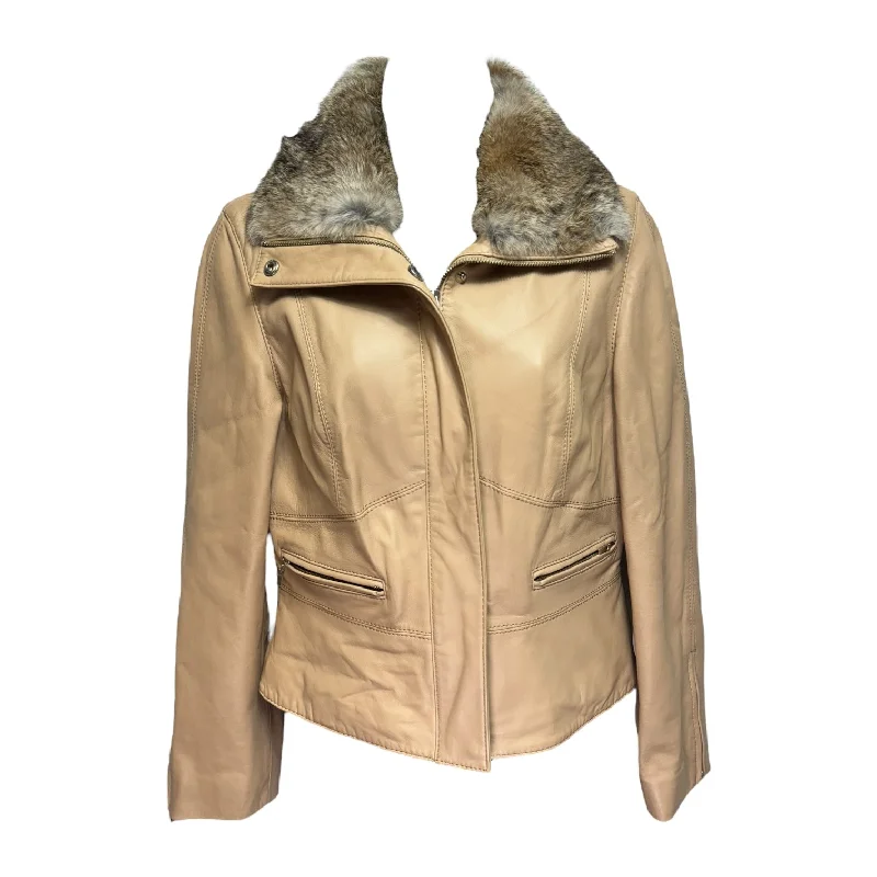 Fur Collar Jacket Leather By Siena Studio In Tan, Size: S