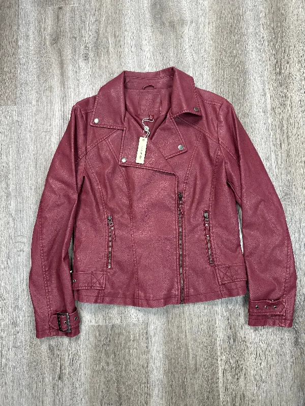 Jacket Moto By Max Studio In Maroon, Size: L