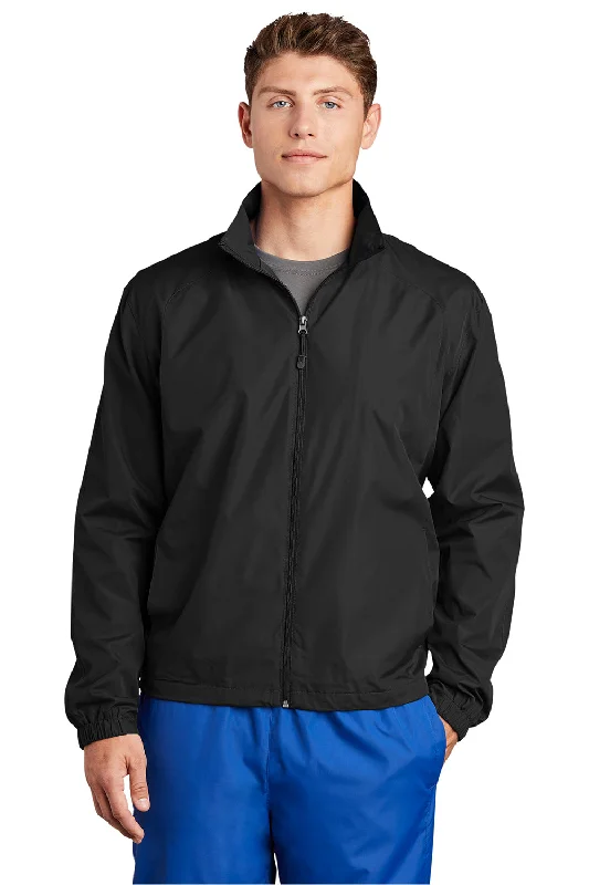 Sport-Tek Mens Water Resistant Full Zip Wind Jacket - Black