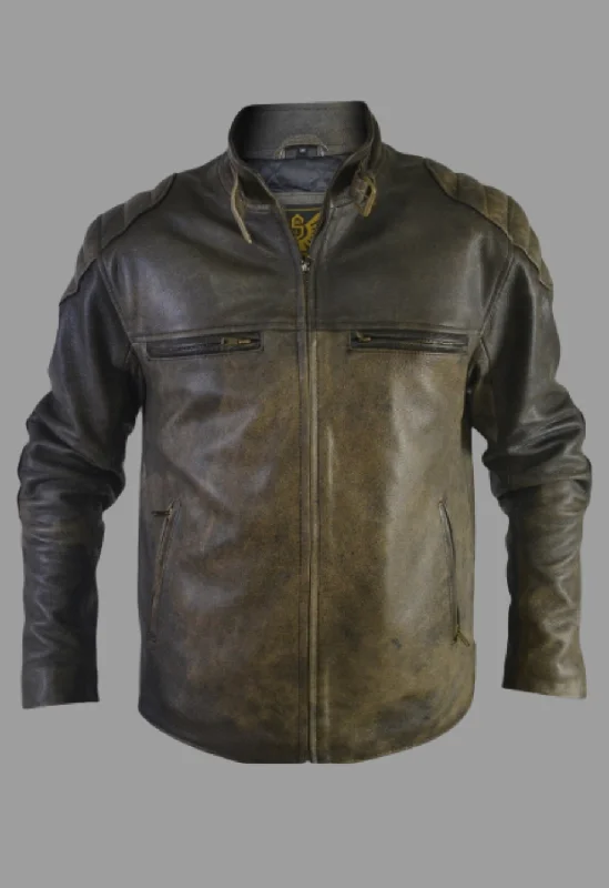 Vintage Distressed Retro Racer Leather Jacket