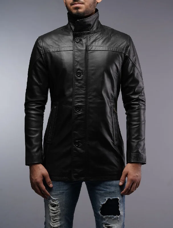 Men's Black Car Coat Leather Jacket