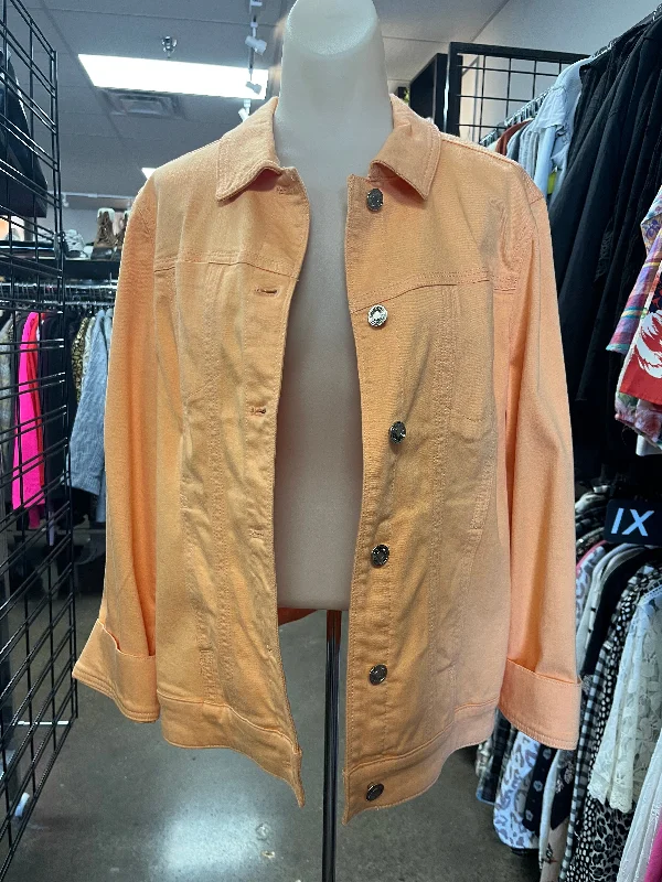 Jacket Denim By Chicos In Orange, Size: L