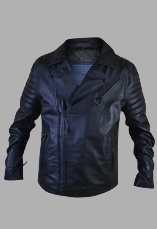 Mens Black Padded Biker Designer Leather Jacket