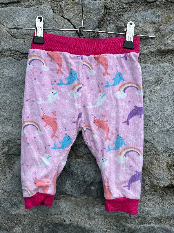 Narwhals pink reversible pants  3-6m (62-68cm)