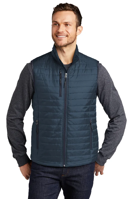 Port Authority Mens Water Resistant Packable Puffy Full Zip Vest - Regatta Blue/River Navy Blue