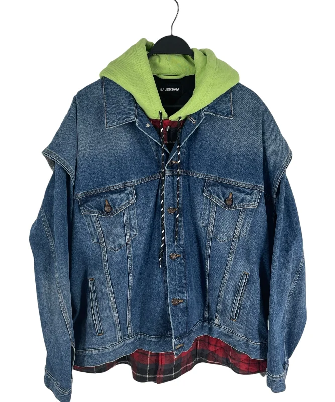 BALENCIAGA/Denim Jkt/46/Cotton/BLU/flannel lining neon hoodie