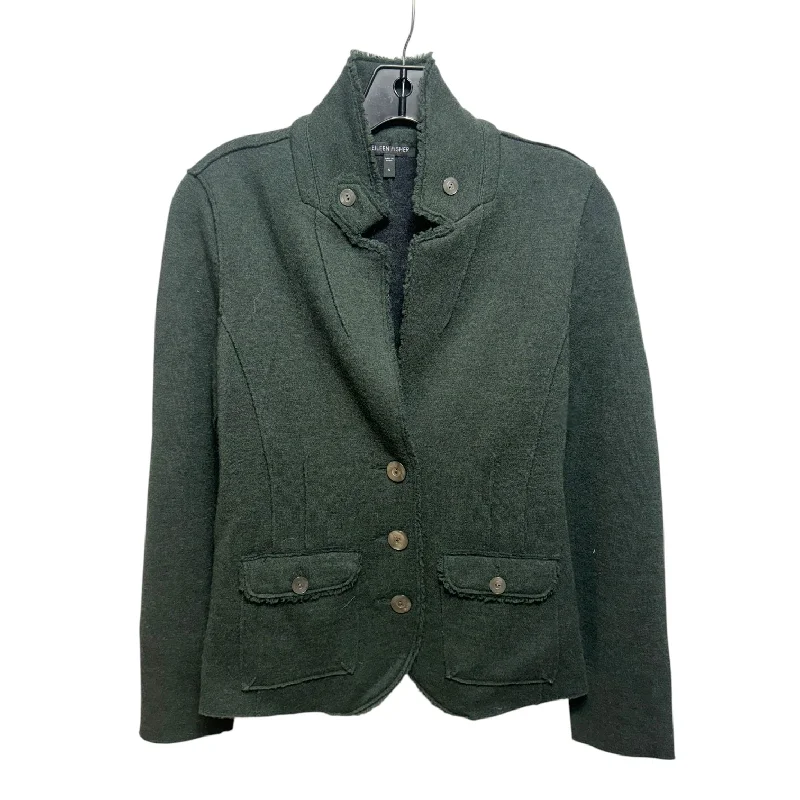 Merino Wool Jacket Moto By Eileen Fisher In Green, Size: S