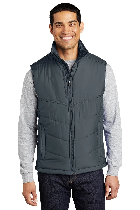 Port Authority Mens Wind & Water Resistant Full Zip Puffy Vest - Slate Grey