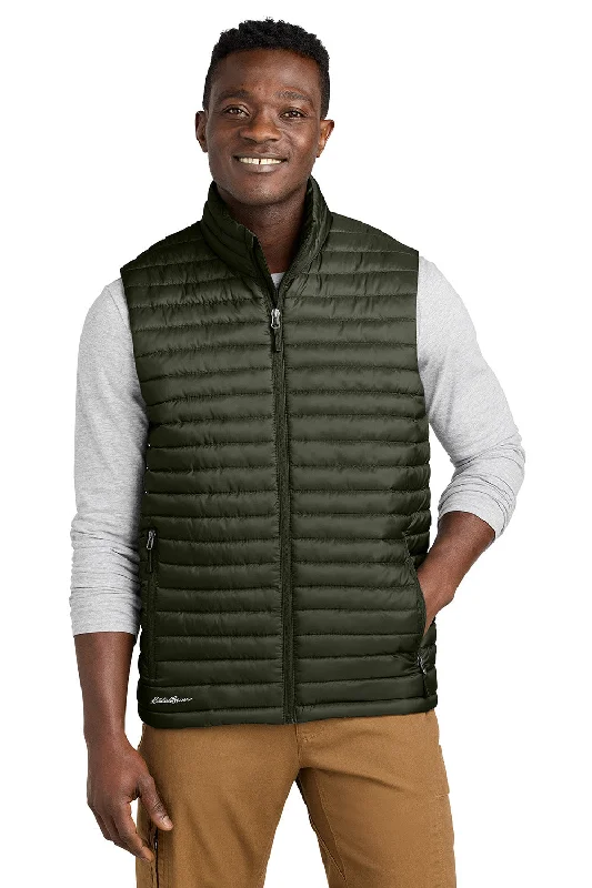 Eddie Bauer Mens Packable Quilted Water Resistant Full Zip Vest - Olive Green - New