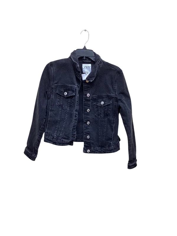 Jacket Denim By Zara In Black Denim, Size: L