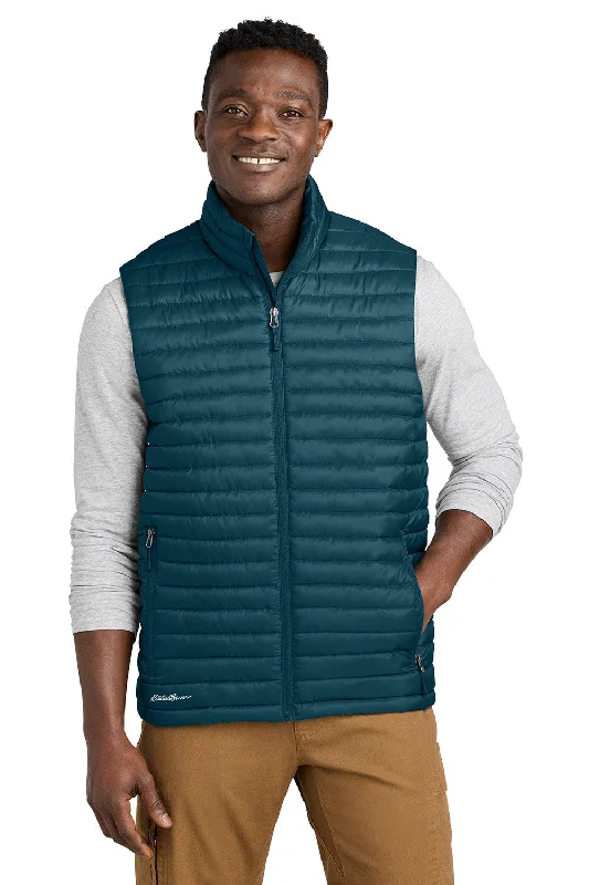 Eddie Bauer Mens Packable Quilted Water Resistant Full Zip Vest - Adriatic Blue - New