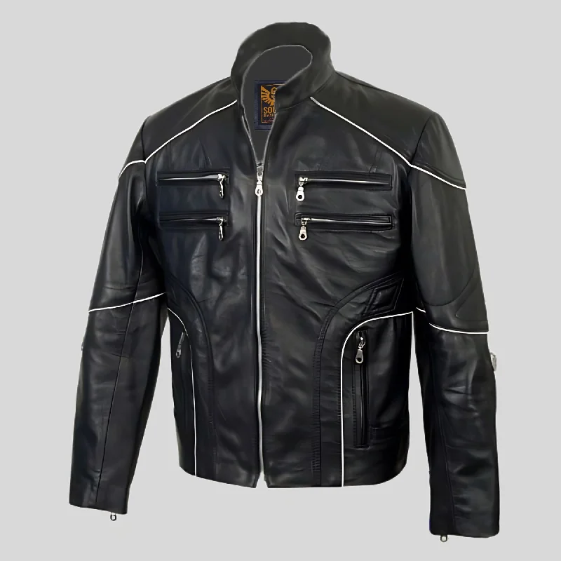 Designer Racer Piping Leather Jacket