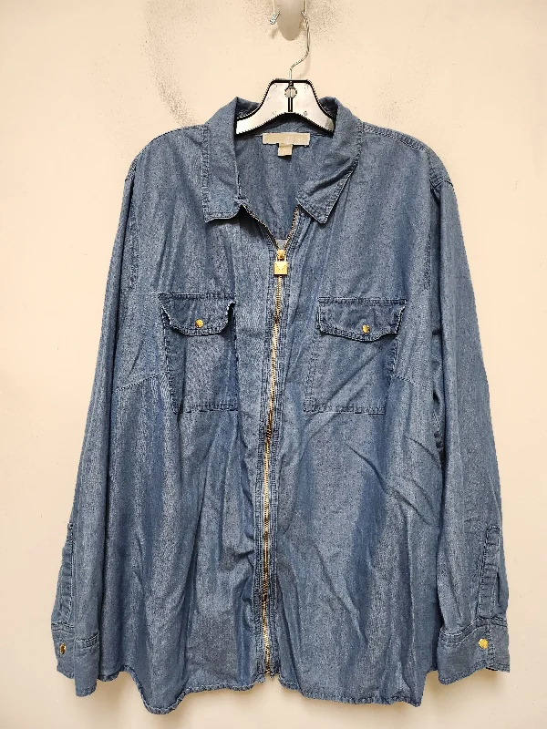 Jacket Shirt By Michael By Michael Kors In Blue Denim, Size: 3x