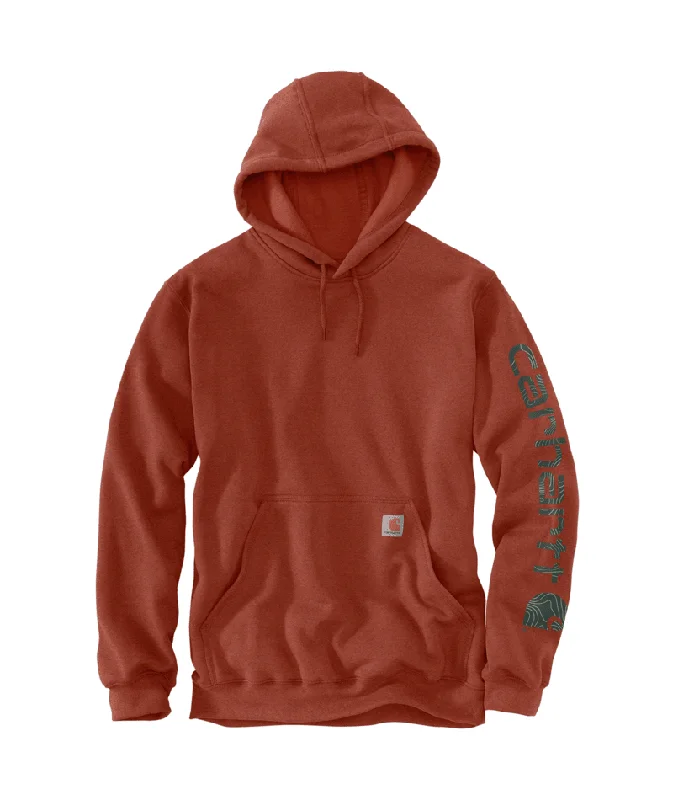 K288 Loose Fit Midweight Logo Sleeve Graphic Hoodie - Saddle Red