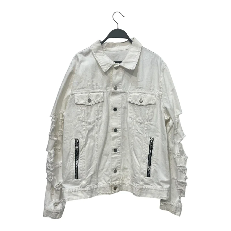 BALMAIN/Denim Jkt/XXL/Denim/WHT/Single Breasted/WHITE DENIM JACKET BLK ZIPPER