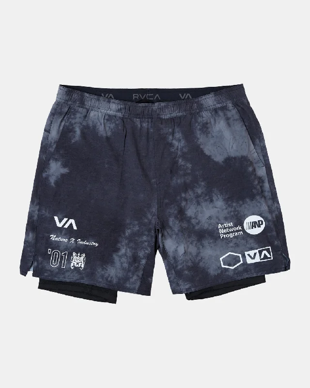 Yogger Train 2-In-1 17" Workout Shorts - RVCA Black Tie Dye