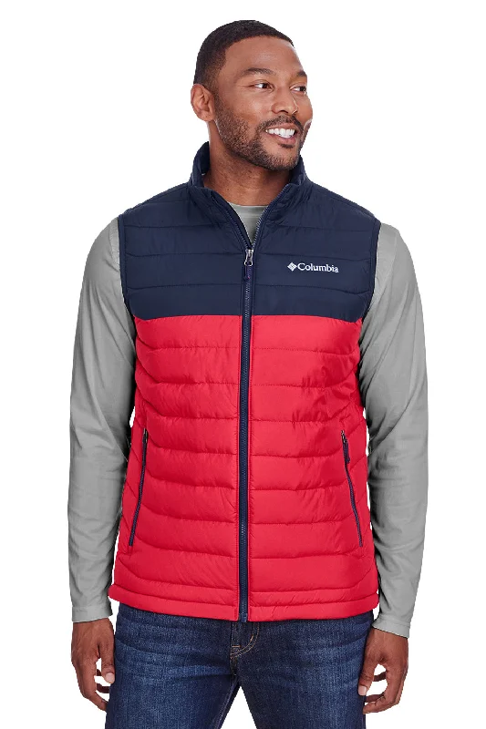 Columbia Mens Powder Lite Water Resistant Full Zip Vest - Mountain Red/Collegiate Navy Blue - Closeout