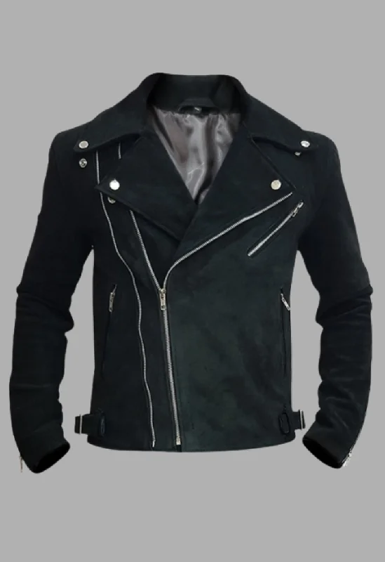 Mens Suede Designer Padded Black Biker Leather Jacket