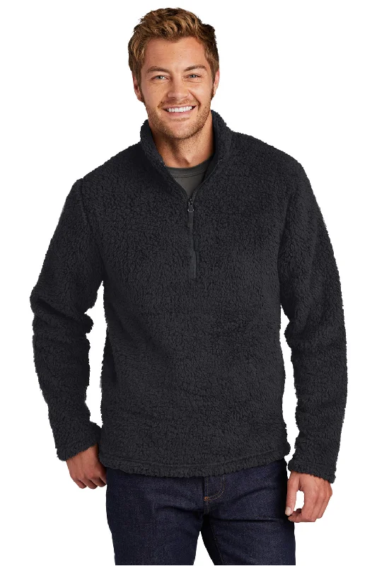 Port Authority Mens Cozy Sherpa Fleece 1/4 Zip Jacket - Charcoal Grey - Closeout